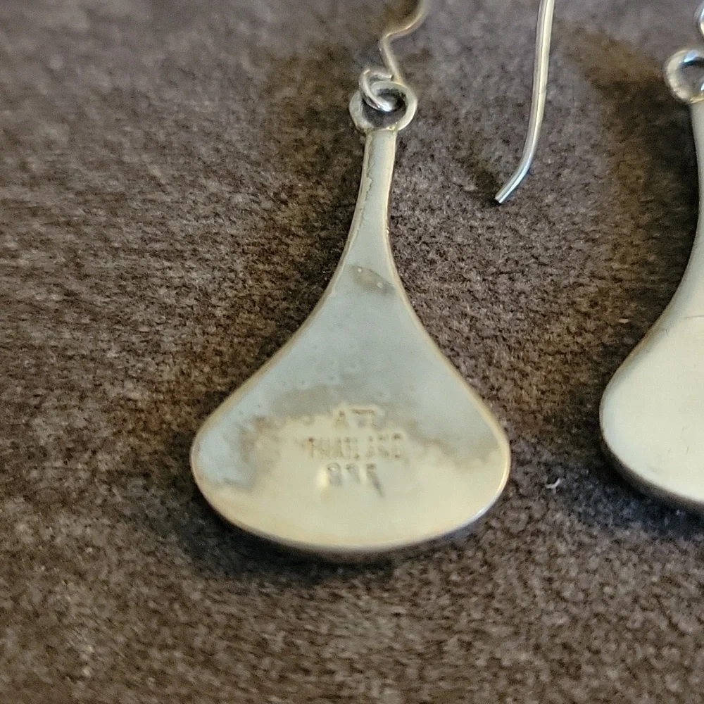 VTG ATI Sterling Silver Onyx Teardrop Dangle Hook Earrings